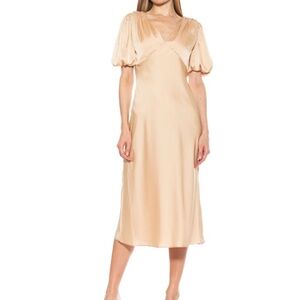 ALEXIA ADMOR Felicity Bubble-Sleeve Satin Midi Dress